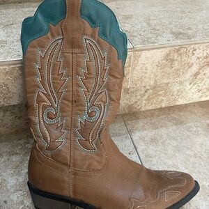 Brown and Teal Western Cowboy Boots